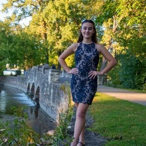 Navy blue lace homecoming formal dress Inka